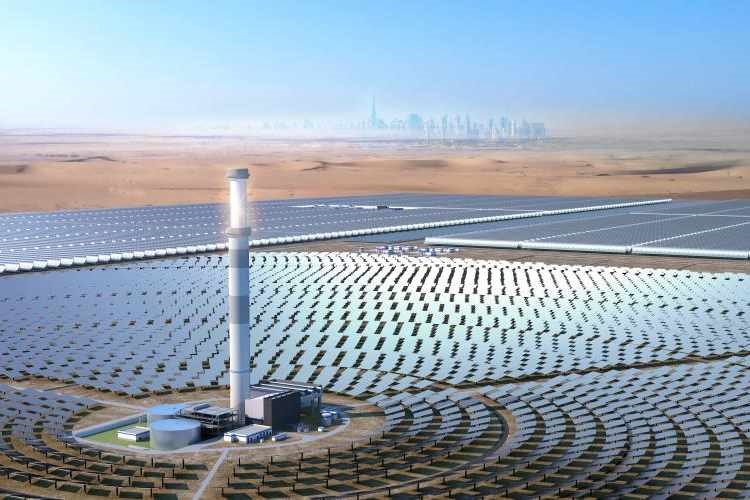 solar farm with tower
